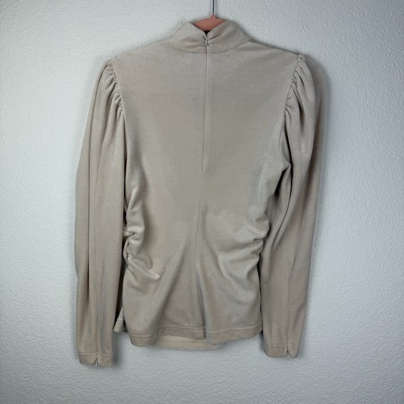 A.L.C. Joss Rice Cream White Corduroy Mock Neck Ruched Long Sleeve Top 4 - Picture 3 of 7